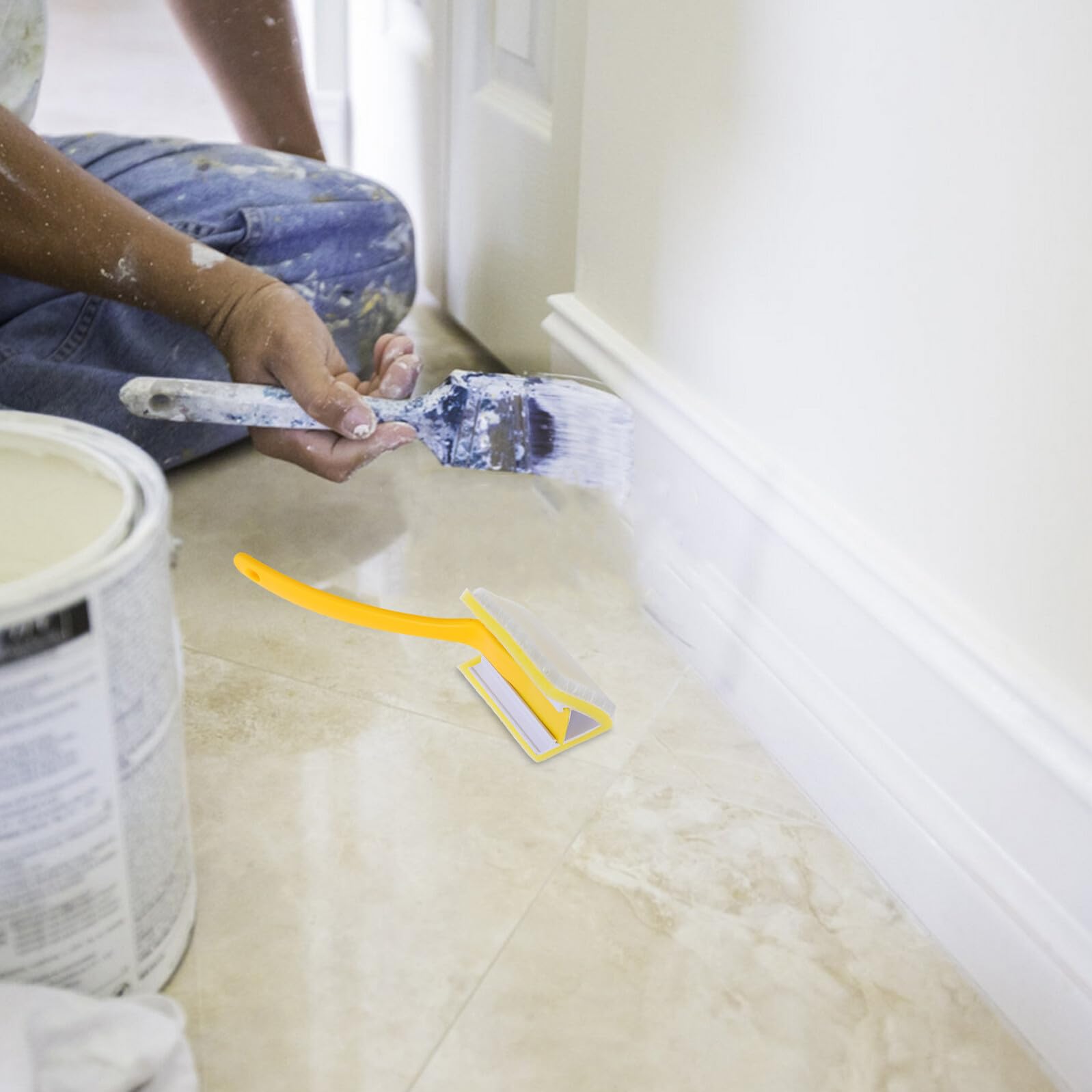 WOONEKY Pennello per Angoli di Pittura Murale Triangolare Giallo 2 Pezzi in Plastica Finitura Professionale ed Ergonomico per Progetti di Rifinitura e Nuove Costruzioni