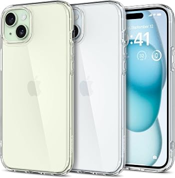 Spigen ACS06793 iPhone 15 Ultra Hybrid Clear Bumper Case, Shockproof, US MIL-STD Certified, Strap Hole, No Yellowing, TPU, Dual Layer, Lens Protection, Anti-Scratch, Wireless Charging, Crystal Clear