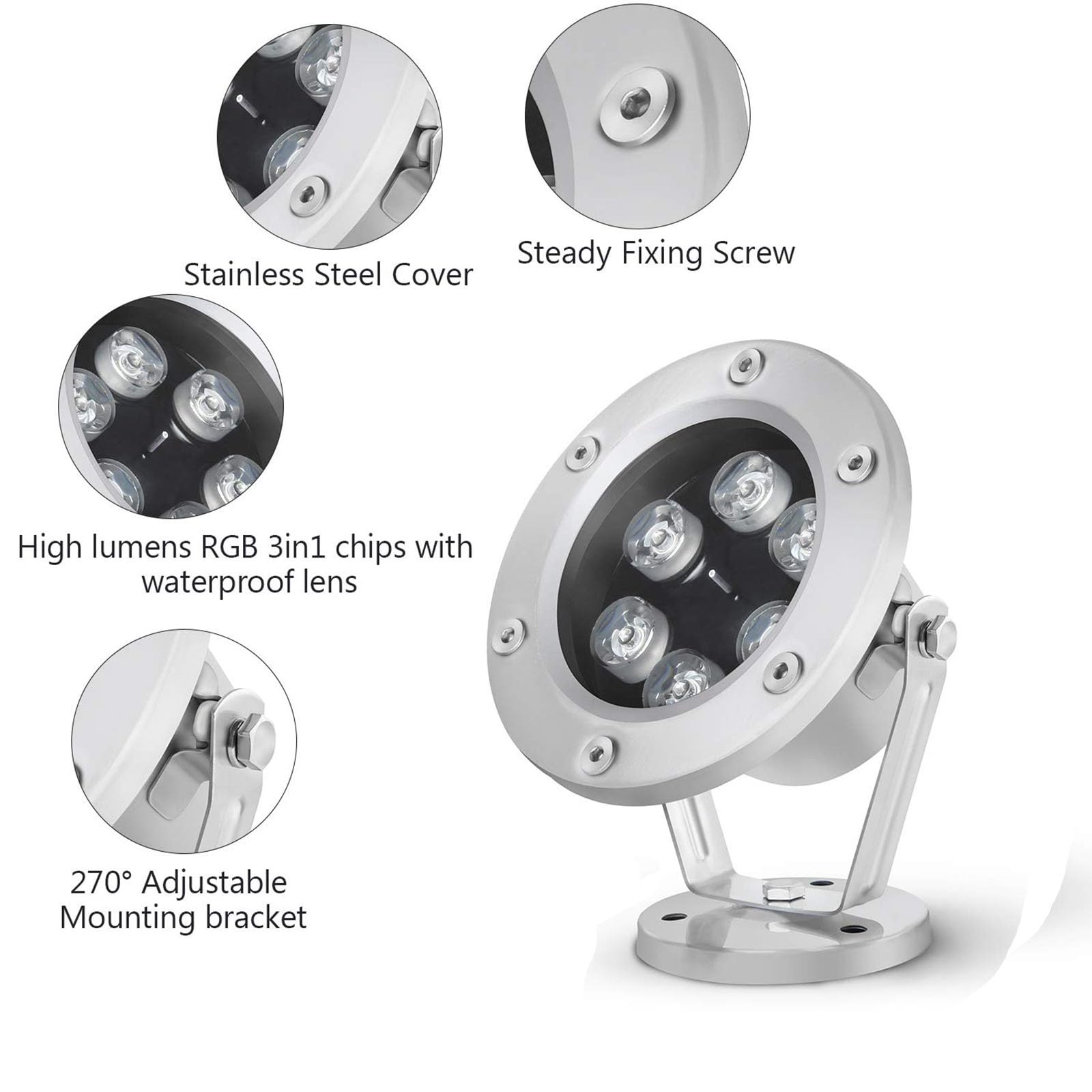 LED-Brunnenlichter IP68, wasserdicht, tauchfähig, RGB-Farbwechsel, Strahler mit Fernbedienung, 12 V Wechselstrom, Unterwasser-Teichbeleuchtung für Pools und Springbrunnen (3 W), 2 Stück