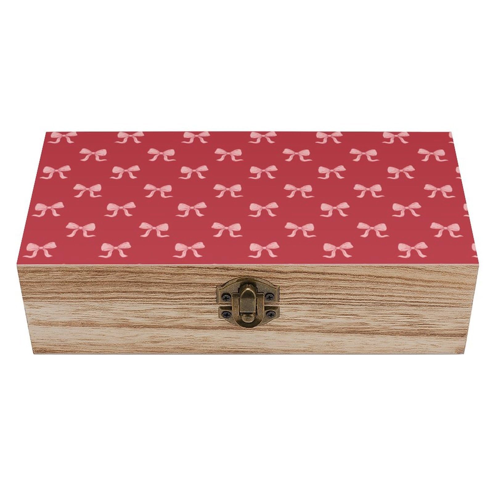 HLBSDM Pink Red Bows Wooden Storage Vintage Keepsake Decorative Boxs