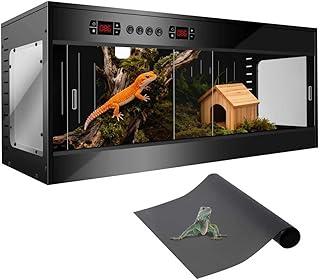PVC Reptile Tank Enclosure-40 Gallon Intelligent Bearded Dragon Tank, Front Opening Reptile Terrarium 39x15.7x15.7 with Temperature Controller, Mat & Sliding Door Handle for Snake Lizard Gecko