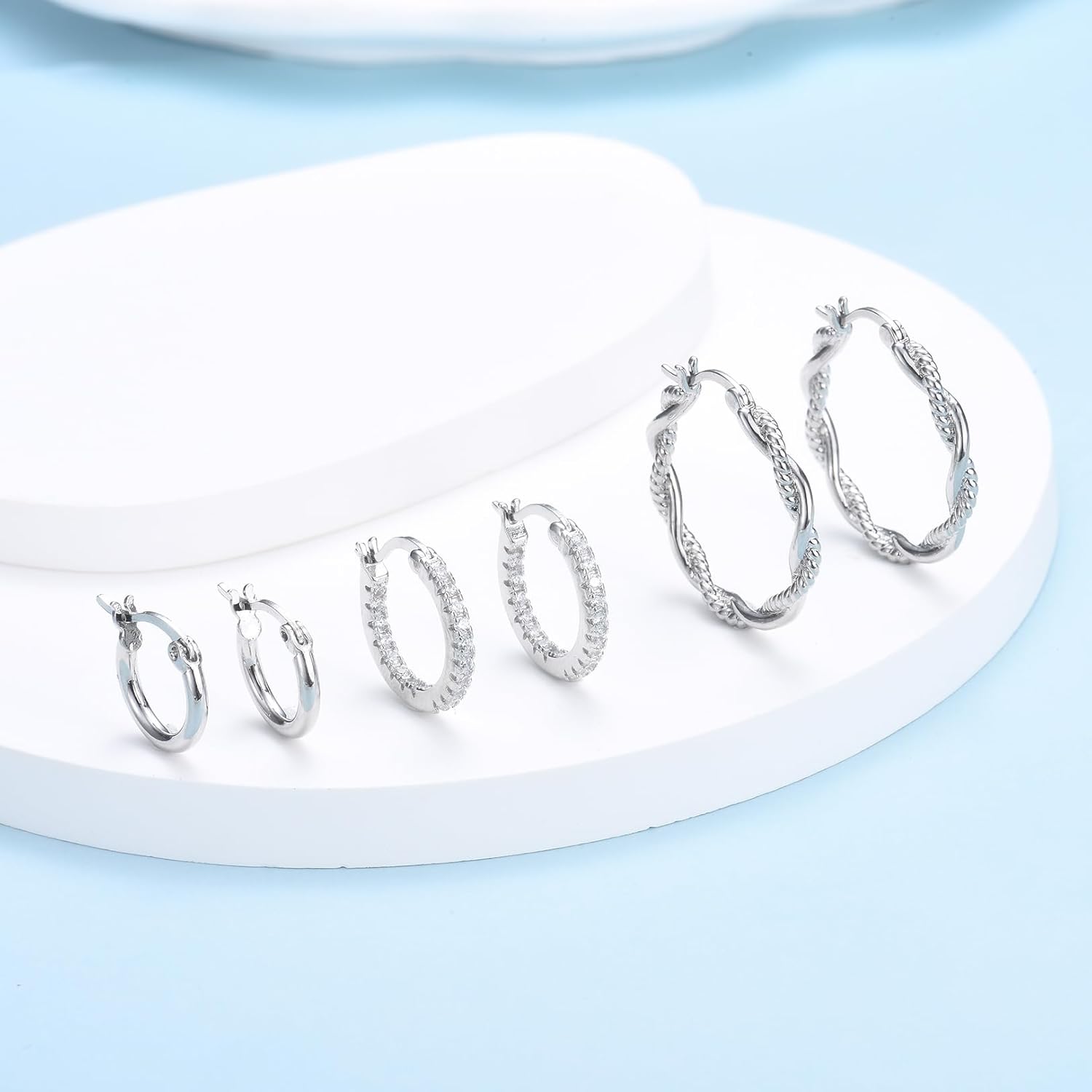 4 Pairs Silver Hoop Earrings for Women- 925 Hypoallergenic Sterling Silver Hoop Earrings Set,Large Minimalist Silver Hoops Gifts(30MM 40MM 50MM 60MM) - Image 3