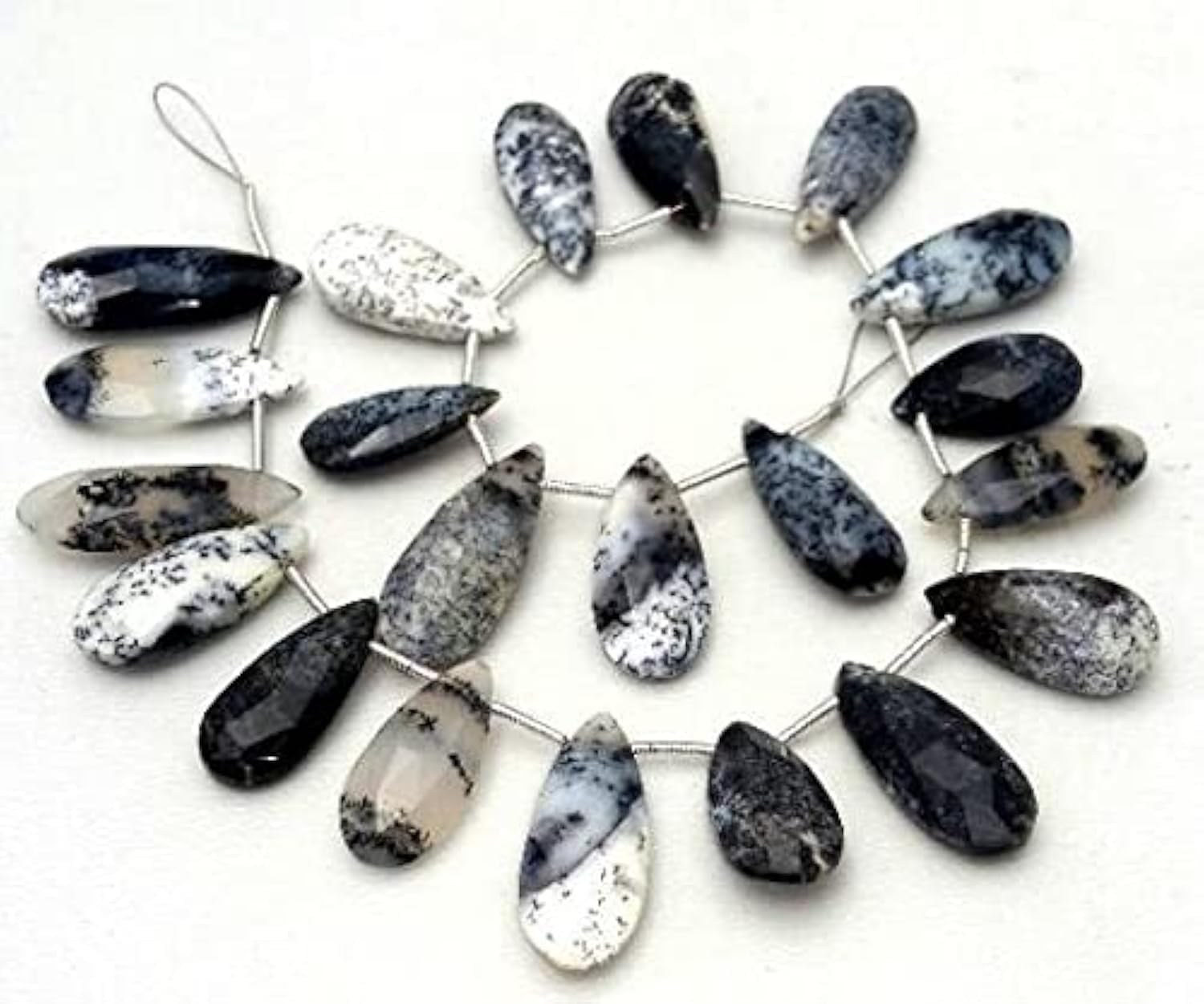 Perles opale dendritique naturelles en poire facettée 9x18-10x23mm pour fabrication bijoux DIY
