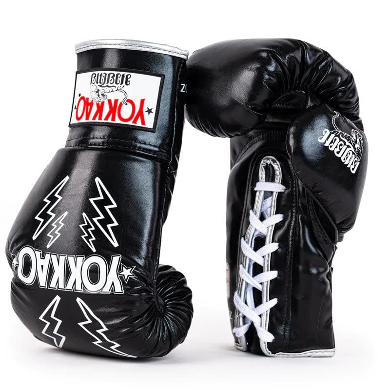 YOKKAO Muay Thai LACE UP Stadium Boxing Gloves - Black - 8oz