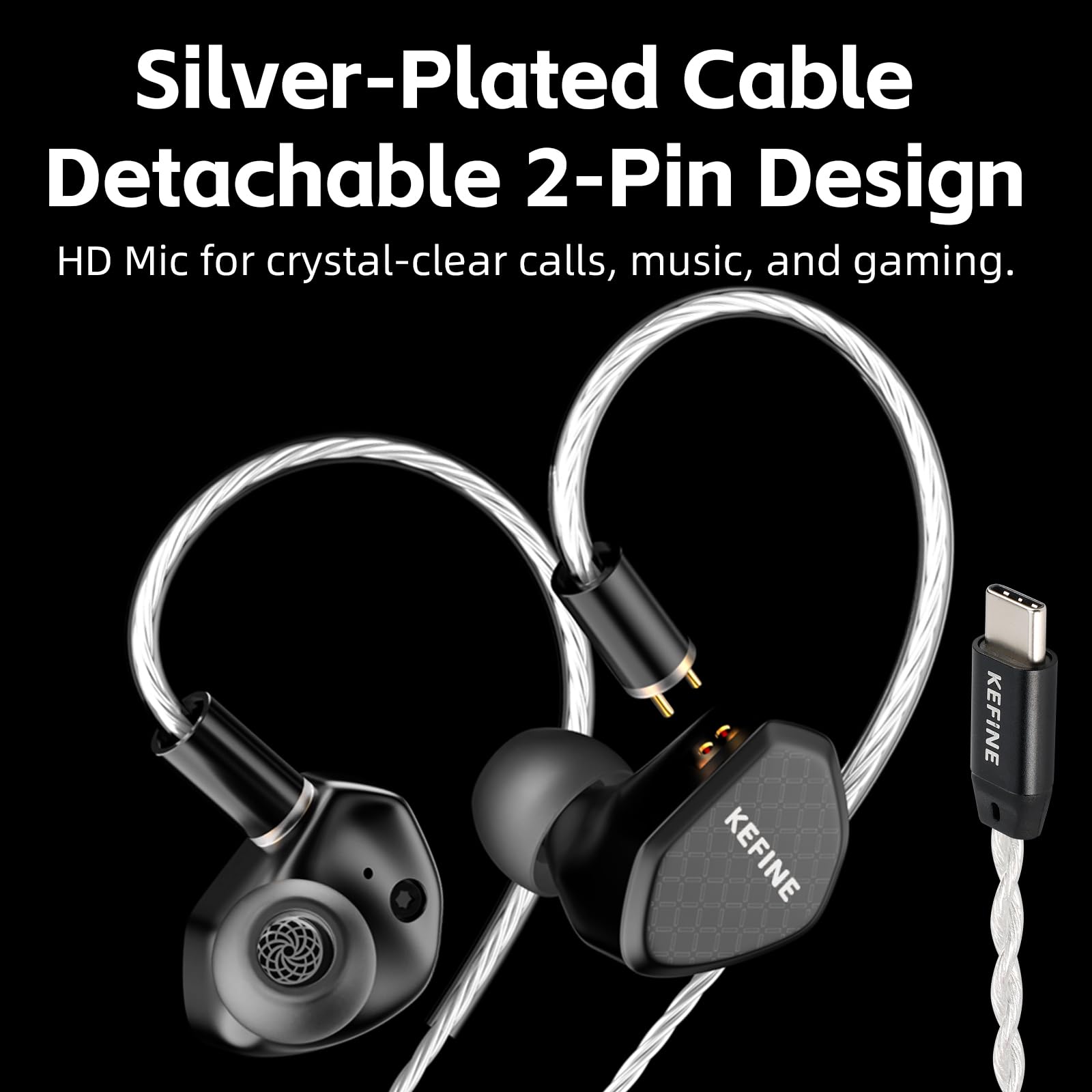 Klean - Auricolari in-ear con diaframma DLC da 10 mm, driver dinamico HiFi, auricolari cablati, auricolari da gioco, ugelli intercambiabili, IEM ibrido, cavo staccabile per musicisti (microfono