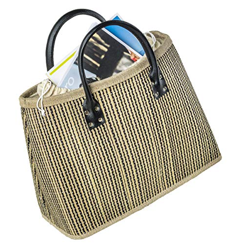 LaFiore24 Einkaufstasche Shopper Henkeltasche Korb Handtasche Allzwecktasche Schwarz-Streifen Cover