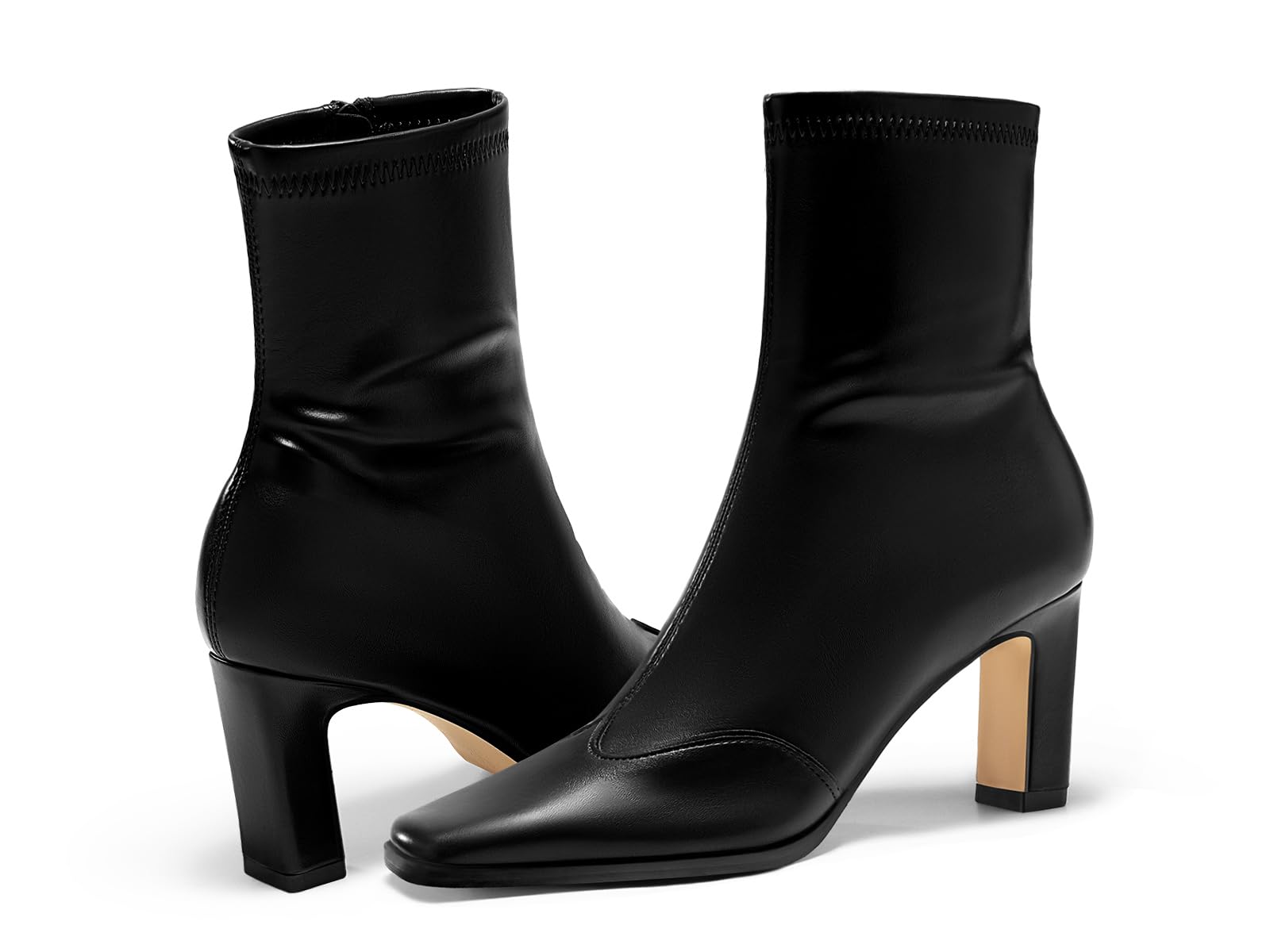 Coutgo Womens Ankle Boots Chunky Heel Square Toe Short GoGo Booties Side Zipper Winter Dress Shoes