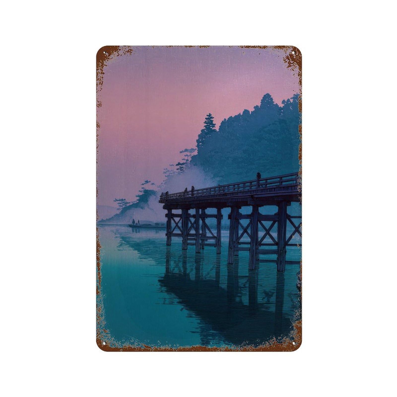 xiaoxiaoshen Japanese Bridge. Ukiyo Wall Decor Art Metal Tin Poster Modern Home Decor Art Home Bar Shop Decorations Vintage Sign 30x20cm