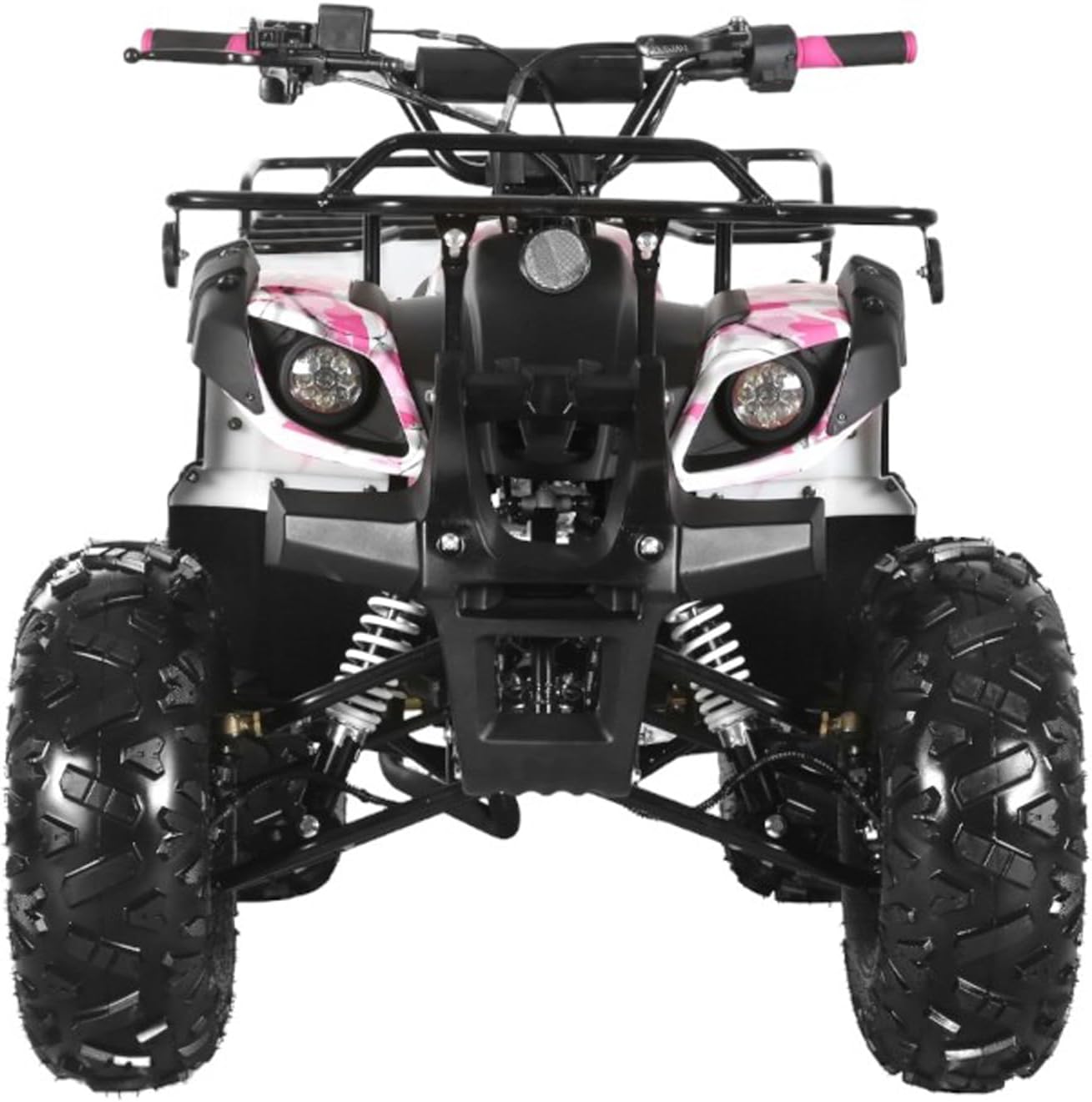 Gas 125cc ATV with Reverse Quad 4 Wheeler ATV with Headlights - Big 19"/18" Tires Off-Road Tires (Army Pink, Fully Assembled)