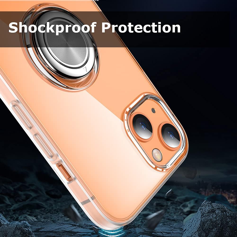 WATACHE Compatible with iPhone 13/14 Case, Crystal Clear Slim Fit Protective Phone Case Cover with [Ring Holder Kickstand] [Magnetic Car Mount Feature] for iPhone 13/14 6.1 Inch, Clear