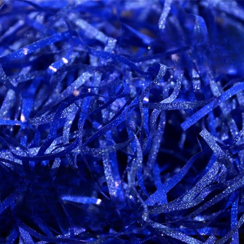 Papier déchiqueté irisé bleu brillant 500g pour rembourrage de boîte cadeau
