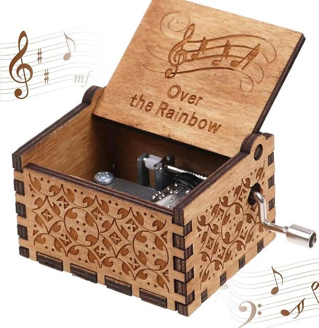 CDIYTOOL Music Box, Over the Rainbow Music Box Vintage Laser Engraved Wooden Musical Boxes Hand Cranked Small Music Box Christmas