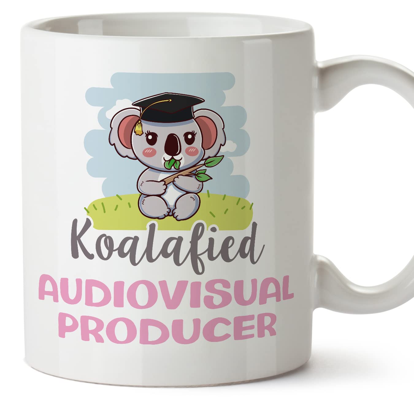 MUGFFINS Audiovisual Producer Woman Mug - in English - Koalafied - Funny Gift for Colleagues - Ceramic 11oz Mug