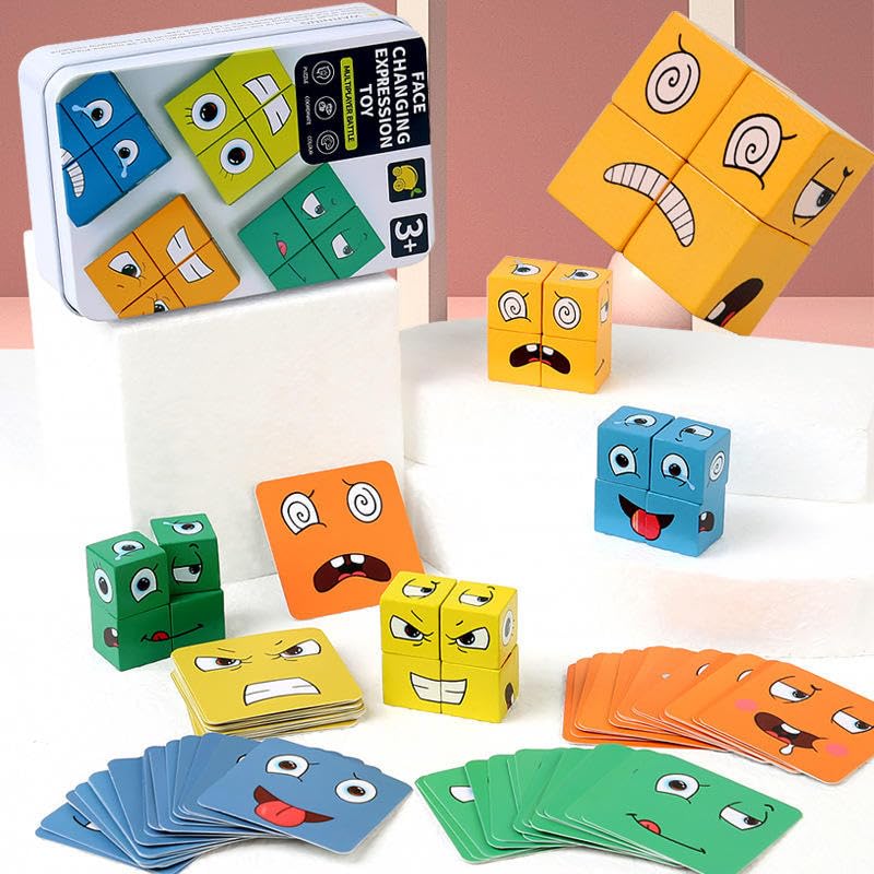 DKEXCRAFT – Wooden Emoji Face-Changing Cube Puzzle for Kids 3+Years. This Matching Toy Includes with 16 Cubes, 64 Challenge Cards & Iron Box and an Instructional Manual | Family Board Games for Kids (B0CV7R474N) Amazon Price History, Amazon Price Tracker