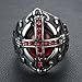 JIPSJICI Mens Stainless Steel Vintage Ruby Stone Cross Ring Silver Black Gothic Biker Signet Rings Red Size 13
