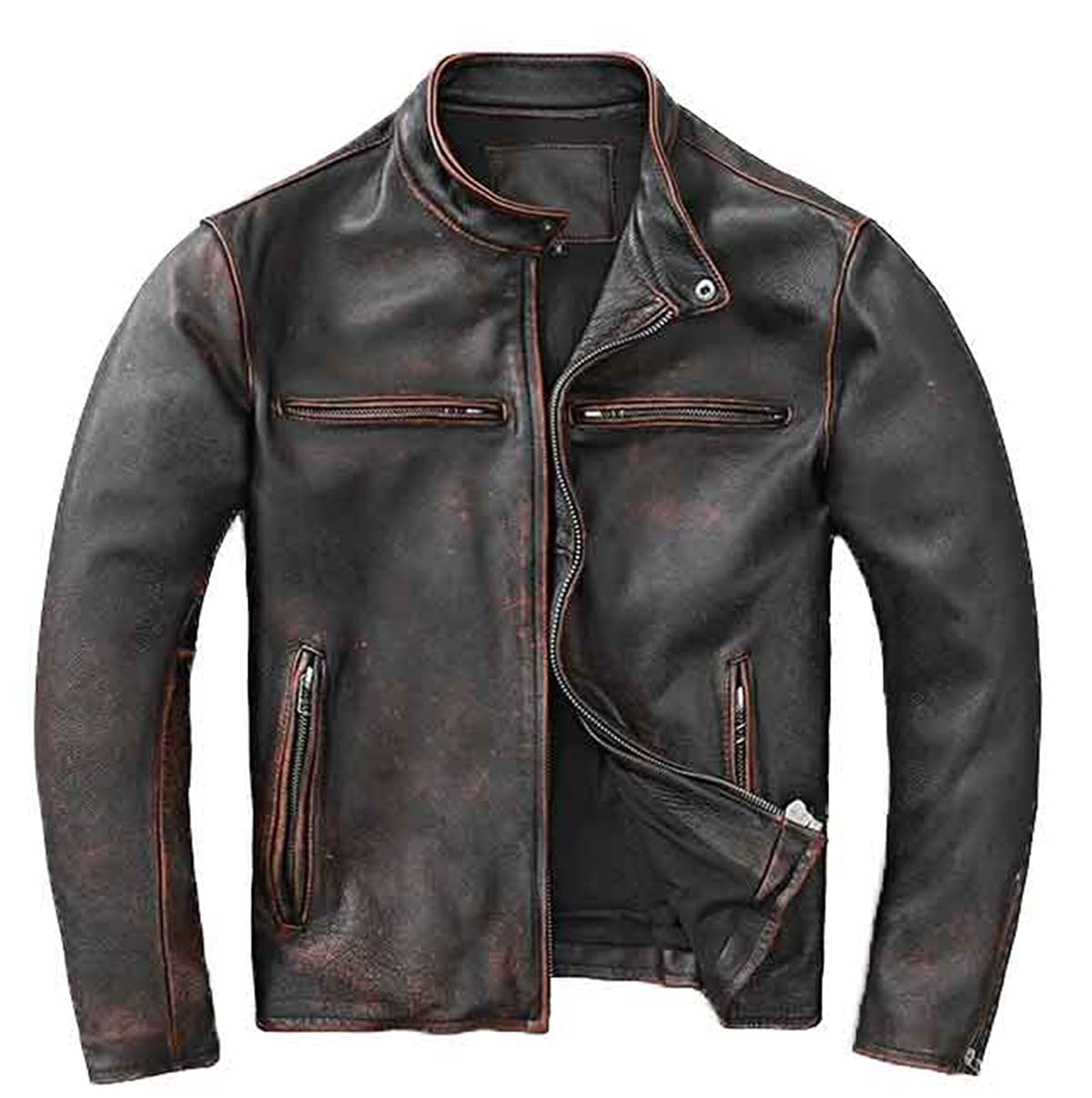 Chaqueta de piel auténtica negra envejecida para hombre