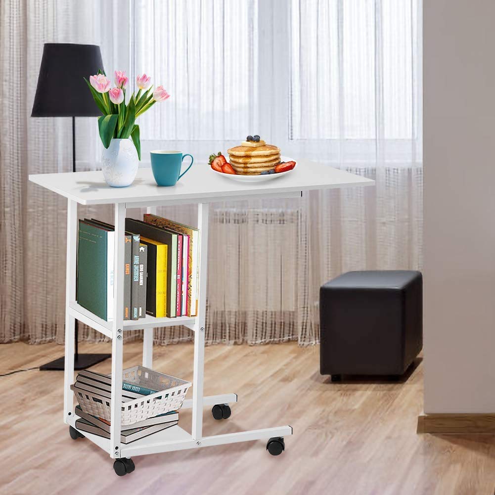 Rolling Mobile - Scrivania per computer da letto, divano, con ripiani portaoggetti, tavolino per computer portatile, mobili per la casa