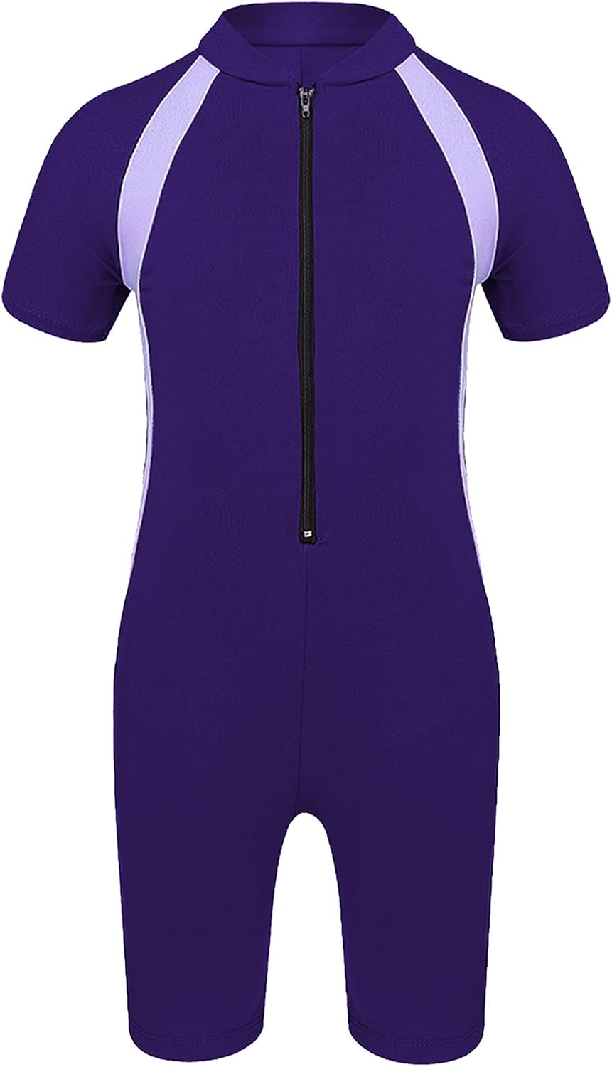 Linjinx Boys Girls Zip Up One Piece Rash Guard Swimsuit Short Sleeves UPF 50+ Sun Protection Surfing Bathing Suit