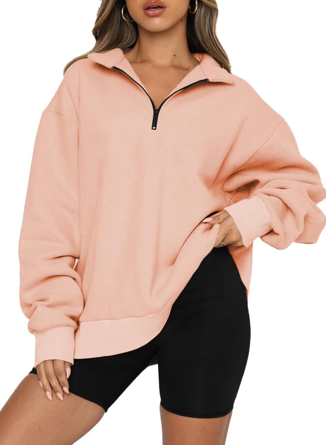 BLENCOT Women's Half Zip Quilted Sweatshirts Crew Neck Long Sleeve Pullover Tops Textured Solid Casual Fashion Fall Tops