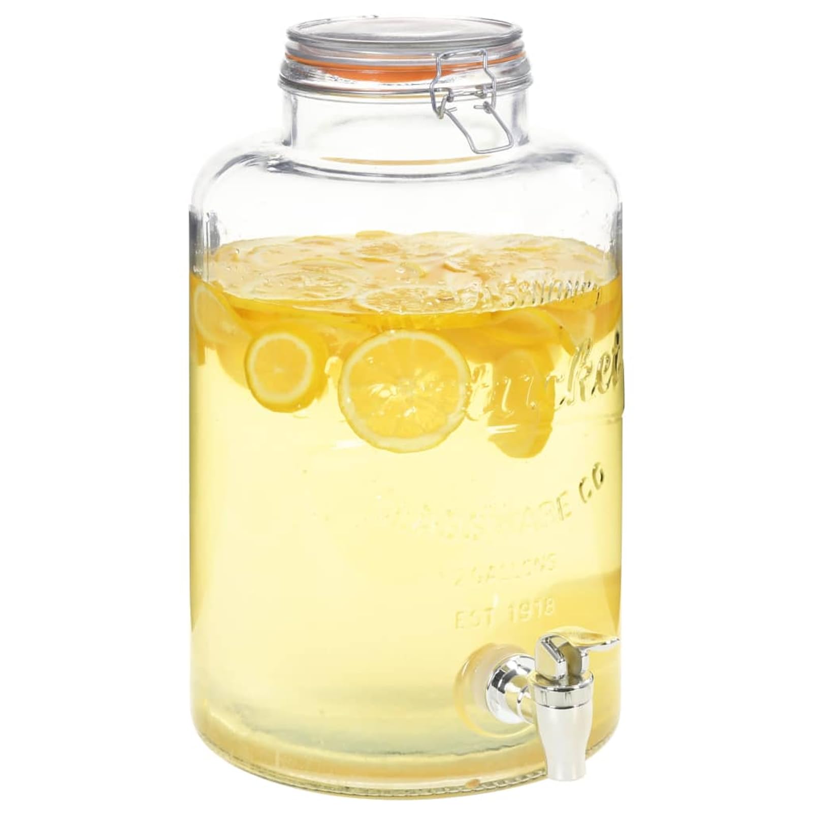 Dispensador de agua de cristal vintage de 8 l con grifo de plástico, transparente, para cocina y barbacoa. Model50829