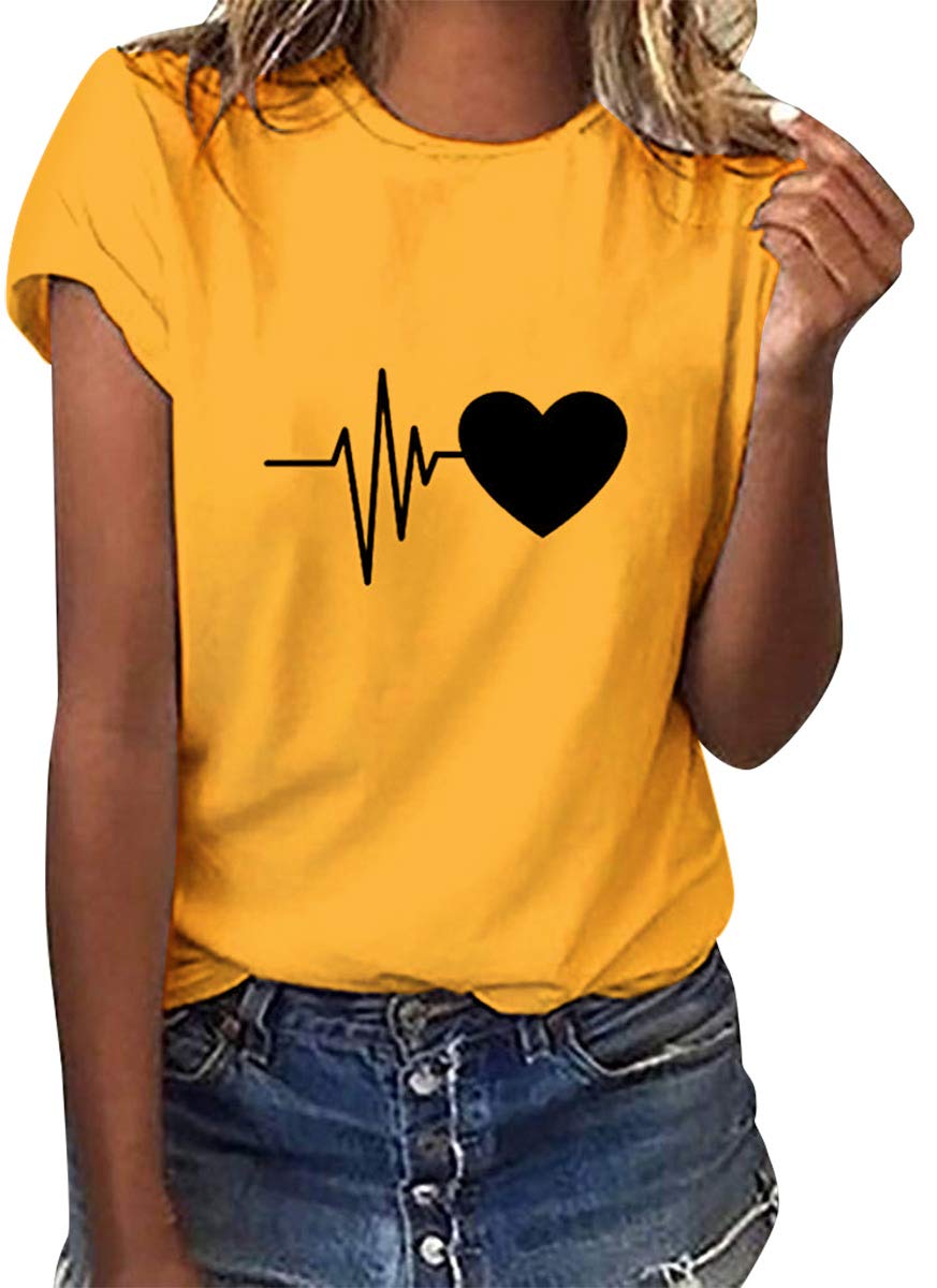 heekpek Maglietta Manica Corta Donna Amore T-Shirt Cotone Maglietta Elegante Donna Casual T-Shirt Estiva con Girocollo Modello Vintage ModaT-Shirt Manica Corta Camicia