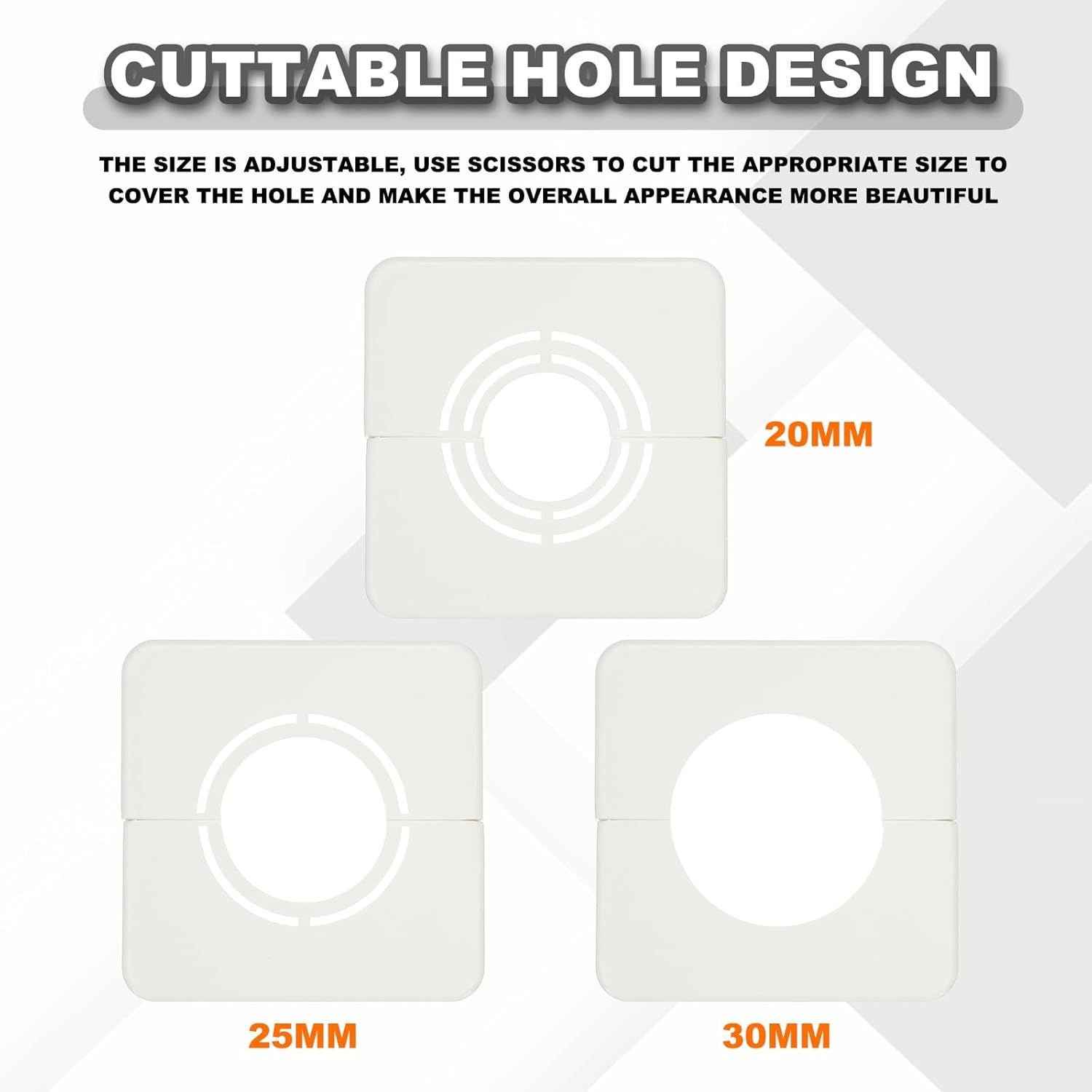 HARFINGTON 6pcs Wall Split Flange 0.79" (20mm) Plastic Square Adjustable Split Flange Pipe Cover Clip-on Escutcheon Collar Under Sink Pipe Radiator for Bathroom Kitchen Toilet, White
