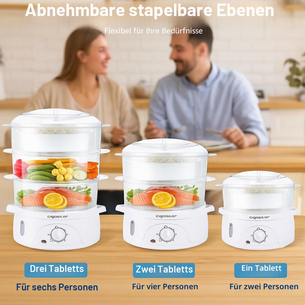 Aigostar Dampfgarer mit Timer 9L, 3-Etagen Stapelkörbe (800W, BPA frei) .EINWEGVERPACKUNG