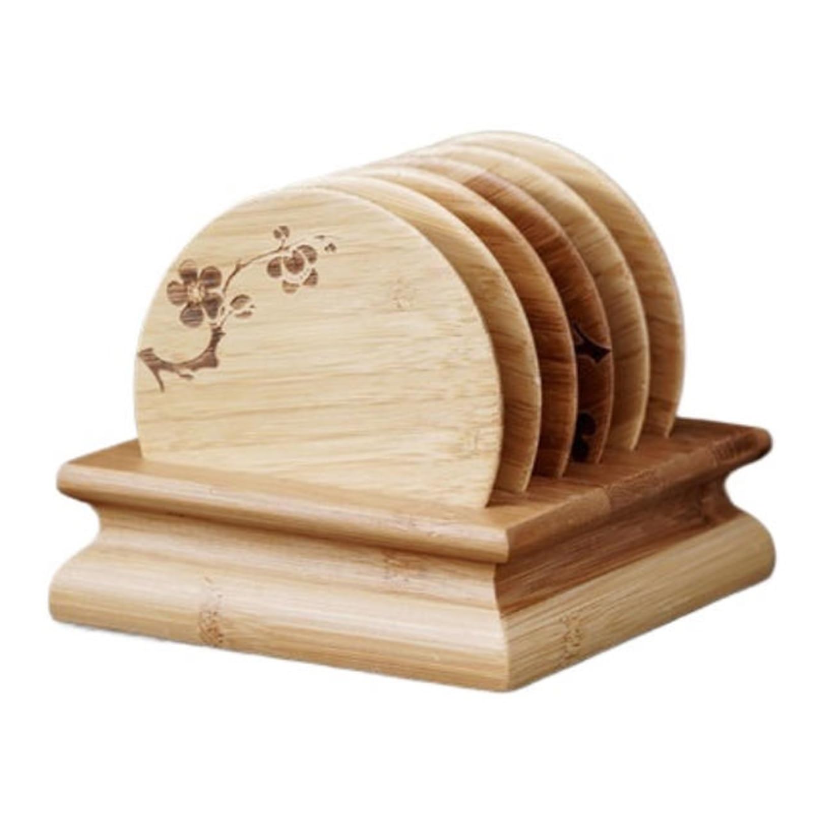 Kung Fu - Juego de 6 posavasos redondos de madera natural con protección contra el calor para sala de estar, tazas de té y tazas de café