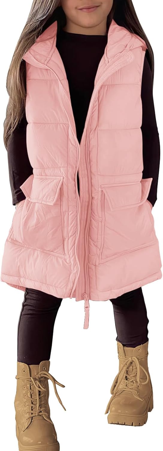 Meikulo Girls Hooded Vest Kids Fashion Warm Sleeveless Zip Up Quilted Jacket with Pockets 5-14 Years Meikulo Girls Hooded Vest Kids Fashion Warm Sleeveless Zip Up Quilted Jacket with Pockets 5-14 Years