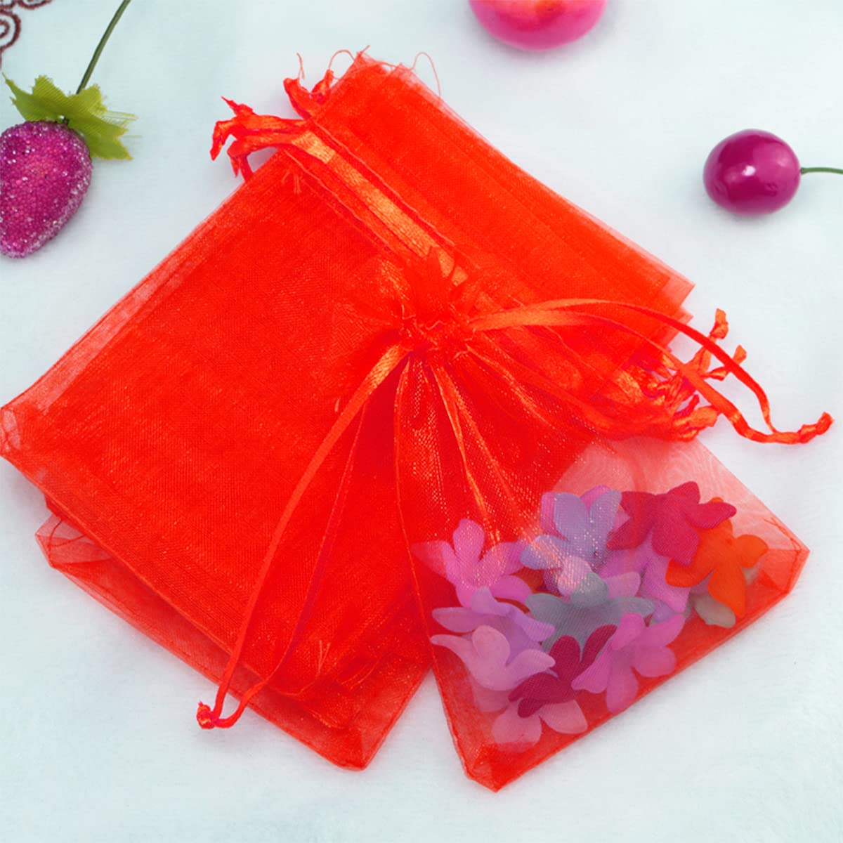 YUTOU Pack of 50 Organza Bags 10 x 15 cm Colourful Gift Bags Organza Fabric Bags with Drawstring Fabric Bags Lavender Bags Gift Jewellery Bags Sweets Bags (5 Colours) - Image 4
