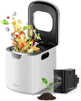 4.2L Electric Composter for Indoor Kitchen, Smart Food Waste Recycler, Turns Garbage to Compost in 4-6 Hours, Odorless Countertop Disposal with 900ML Carbon Filter & Self-Cleaning, White