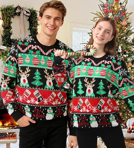 Let It Snow Reindeer and Snowman Banded Christmas Sweater - Image 3