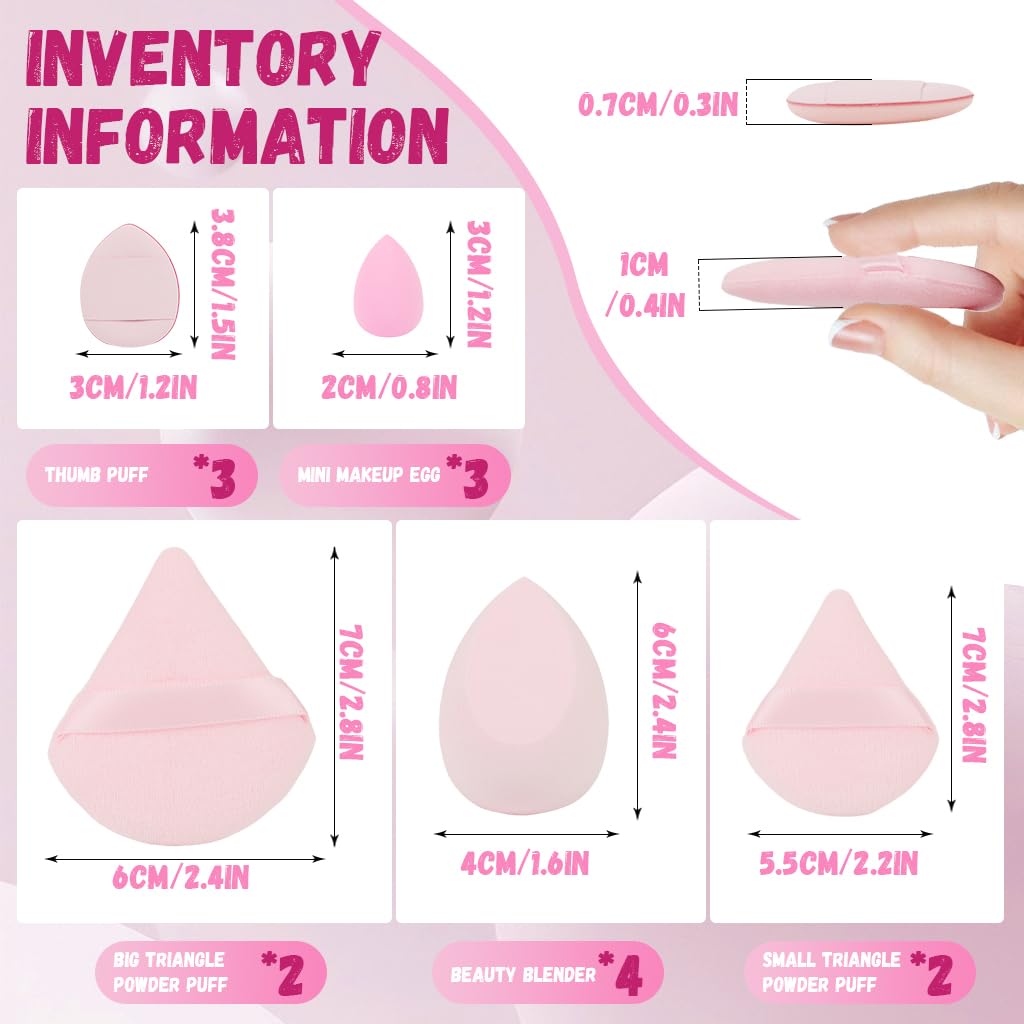 MAYCREATE® 14Pcs Makeup Sponge Set, Face Powder Puff for Women, Assorted Blender Sponges, Triangular Makeup Puff, Thumb-sized Foundation Blending Pads for Loose Powder, Liquid (Pink) - Image 2 thumbnail
