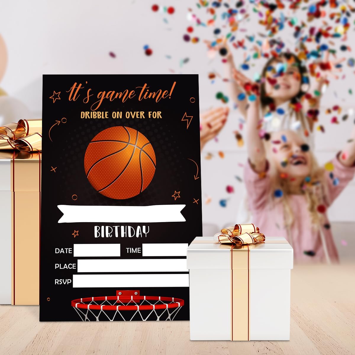 Birthday Invitations for Boy Basketball with Envelopes, Invites for Birthday Party Sports Game, Basketball Birthday Party Invite Cards, Dribble on Over for, 4"x6" Set of 20