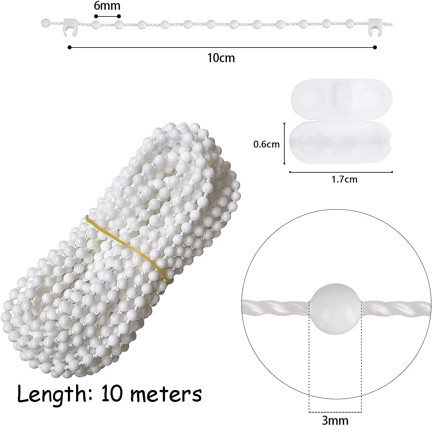 BLBK 10 Meter Vertical Blind Bottom Chain with 10 Ball Chain Connectors