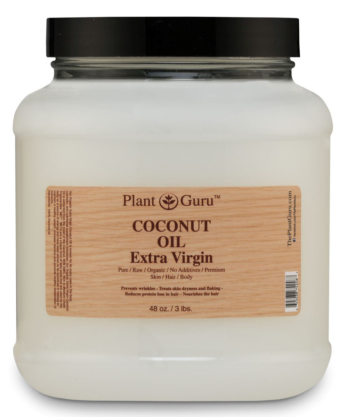 Plant Guru Coconut Oil Extra Virgin Body Butter 32 oz 100% Pure Raw Unrefined Natural Cold Pressed. For Skin, and Hair Growth Moisturizer. DIY Creams, Lip Balm, Lotions, Soap Making