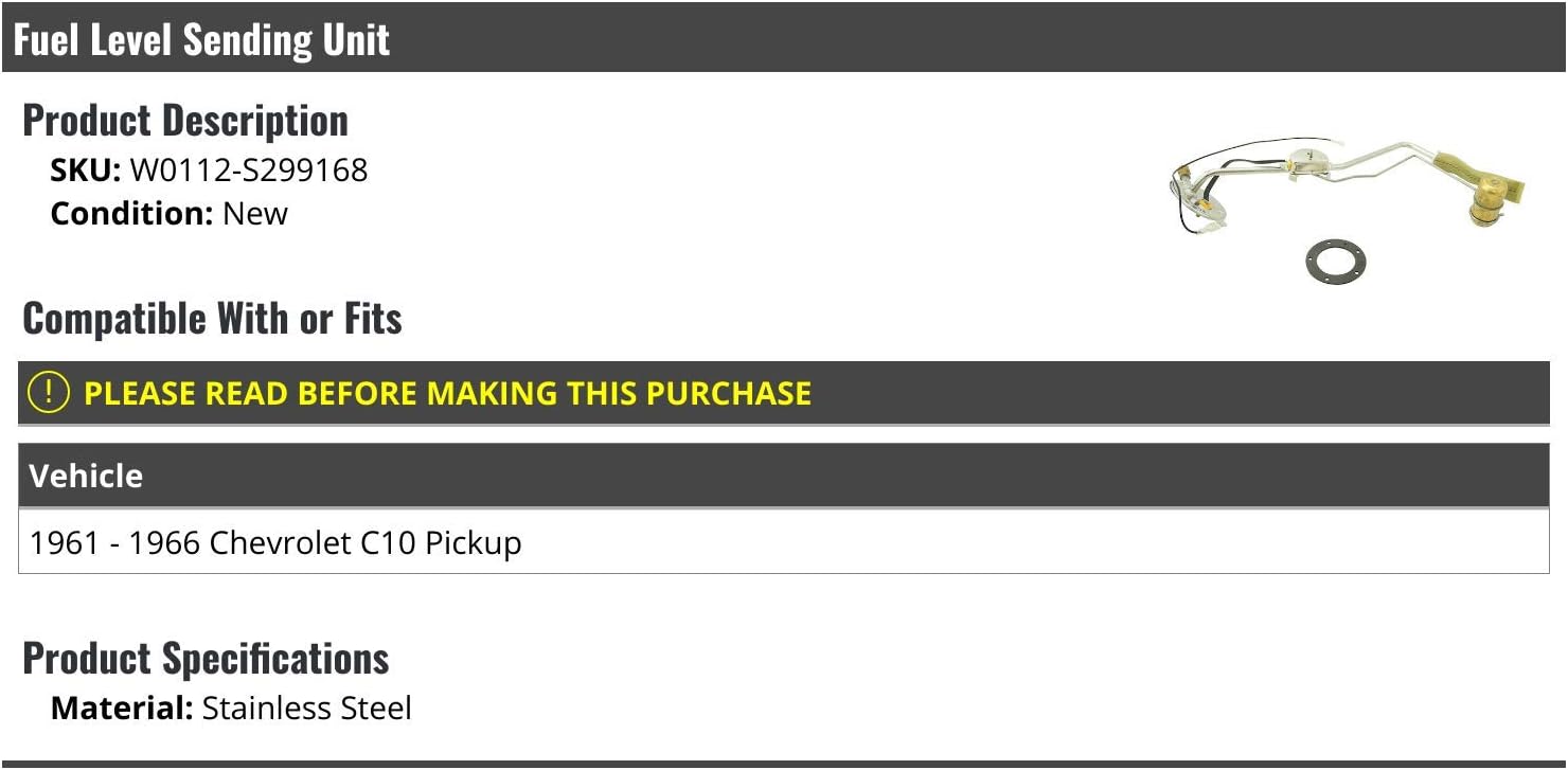 Marketplace Auto Parts Fuel Level Sending Unit - Compatible with 1961-1966 Chevy C10 Pickup