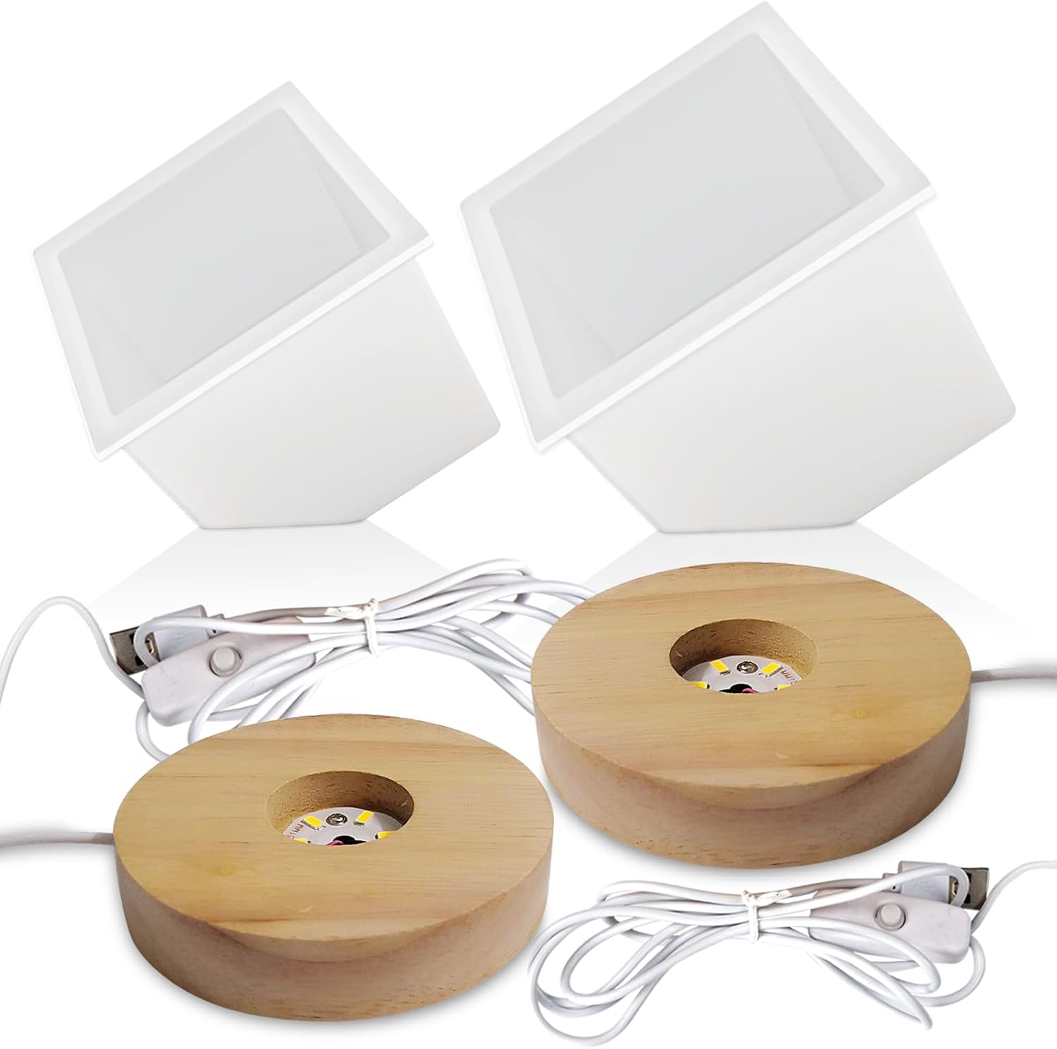 2 moldes de resina de cubo biselado grande, moldes cuadrados de resina de silicona de 4.09 pulgadas y 3.35 pulgadas con 2 bases de exhibición de