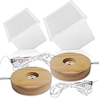 Vista 1 de 2Pcs Large Bevel Cube Resin Molds,4.09'' & 3.35'' Square Silicone Resin Molds with 2Pcs 3.94'' Wood LED Lights Display Bases