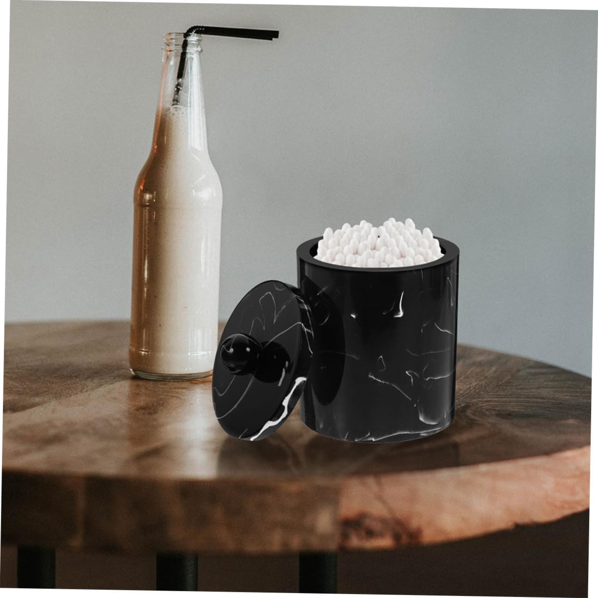 2pcs Marble Cotton Swab Holder Stylish Resin Toothpick Organizer for Bathroom and Vanity Compact Design for Easy Storage and Access