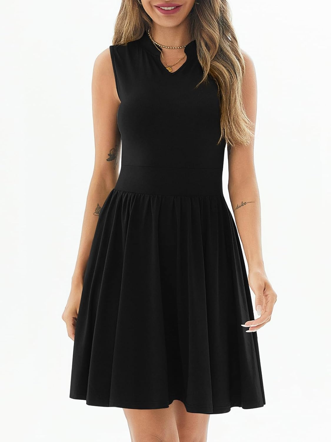 Women's Casual Work Summer Dress V Neck Sleeveless Pleated Beach Sundresses Boho Midi Swing Dresses - Image 2