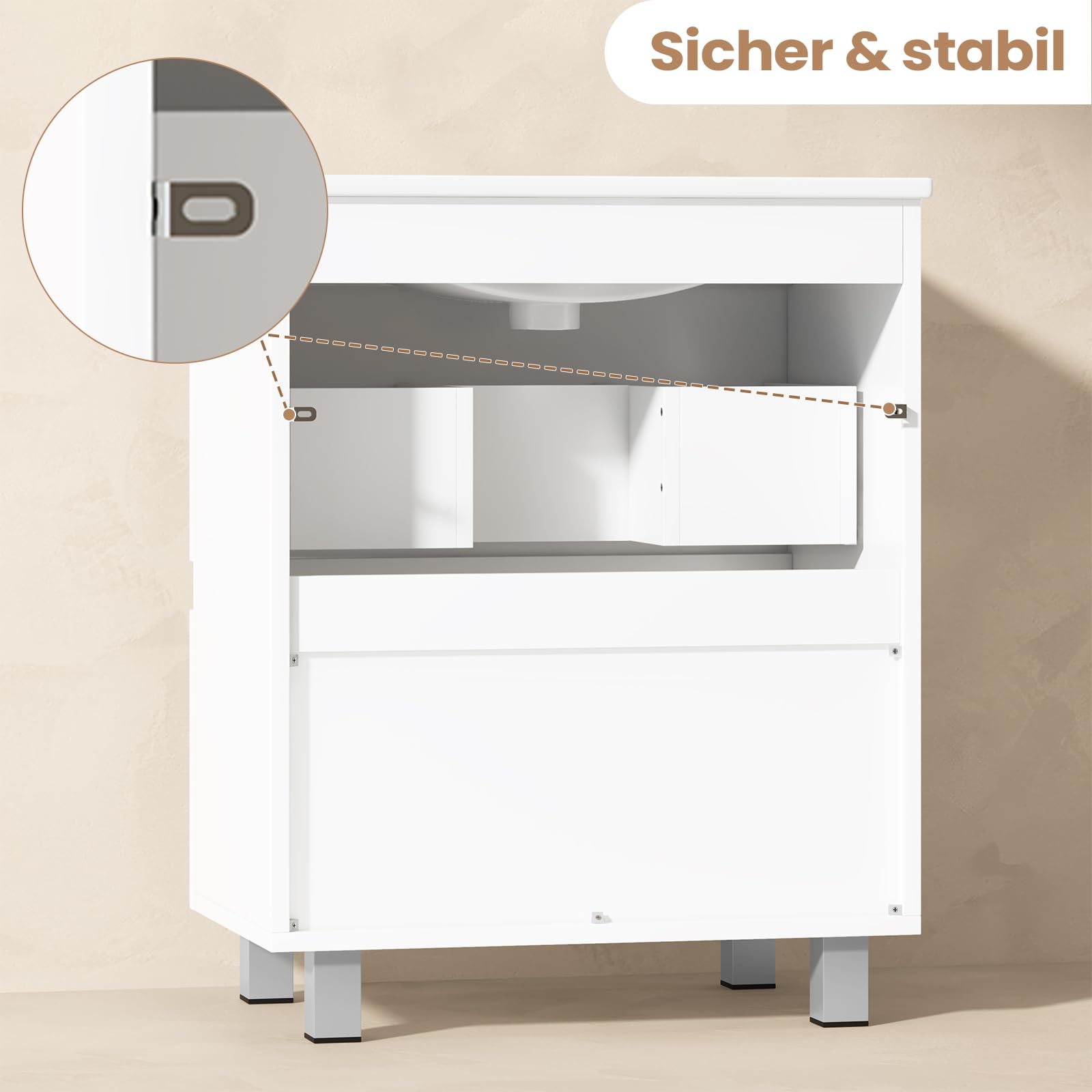 KIMENICH Waschtisch mit Unterschrank 60 cm, Waschbeckenunterschrank, Badezimmerschrank mit 2 großen Schubladen, Unterschrank Waschbecken mit Füßen, Viel Stauraum, 61 x 46.5 x 87 cm, Weiß