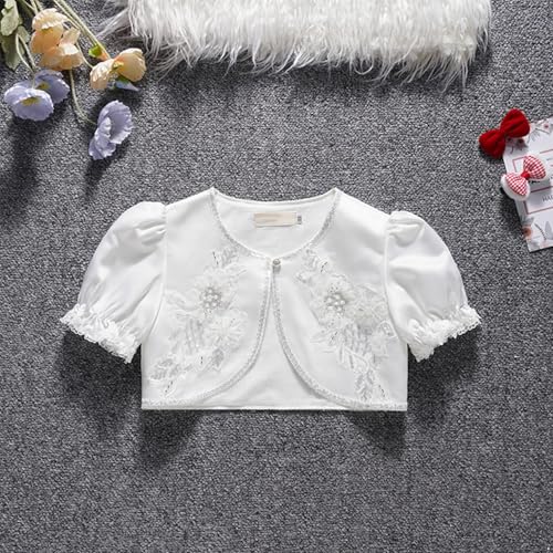 Girls Short Sleeve Bolero Shrug Satin Open Front Cardigan Shawl Princess Wedding Dress Cape2
