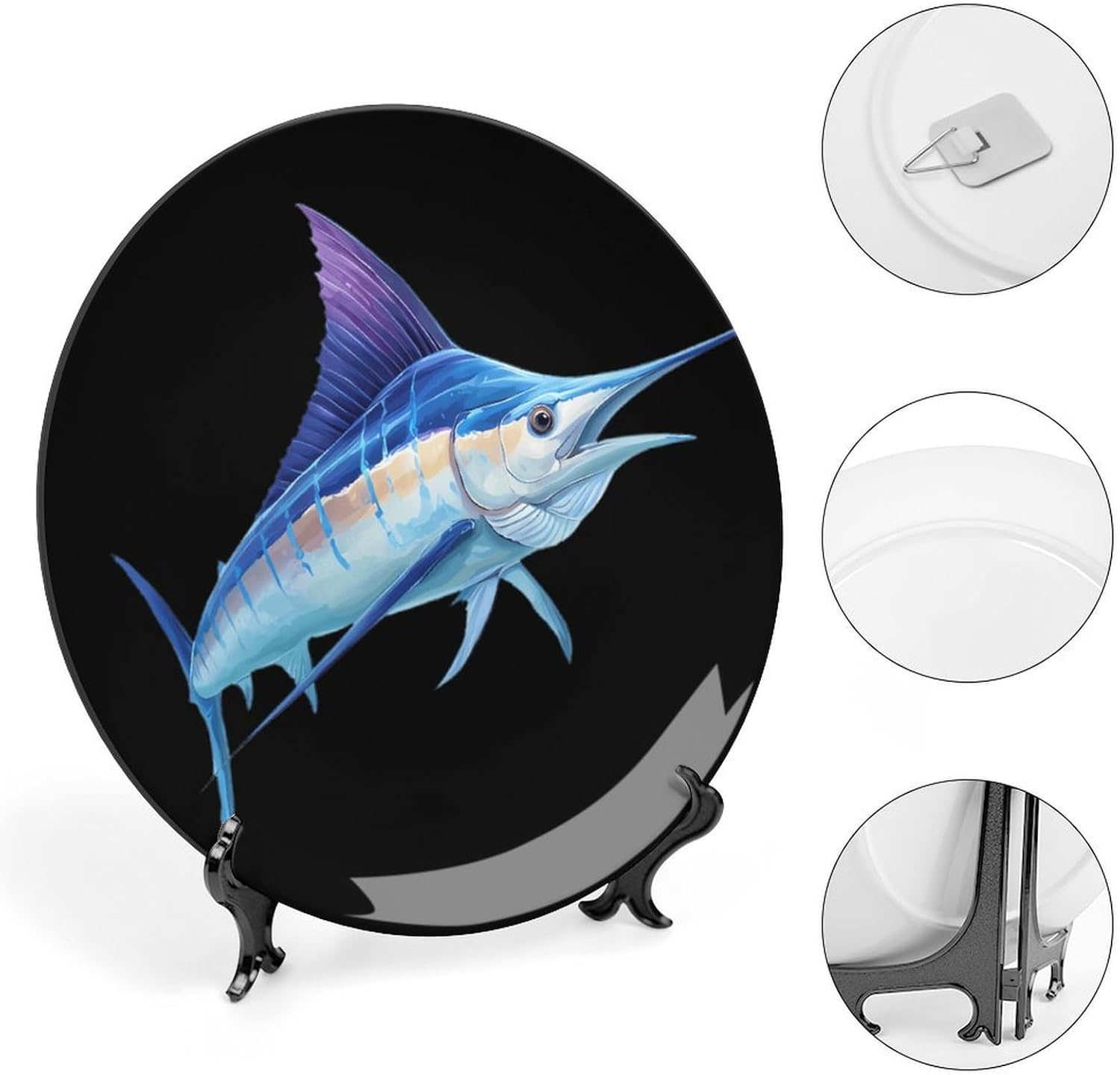 Blue Marlin Fish Bone China Decorative Plates Ceramic Plates Craft with Display Stand Home Wall Decor