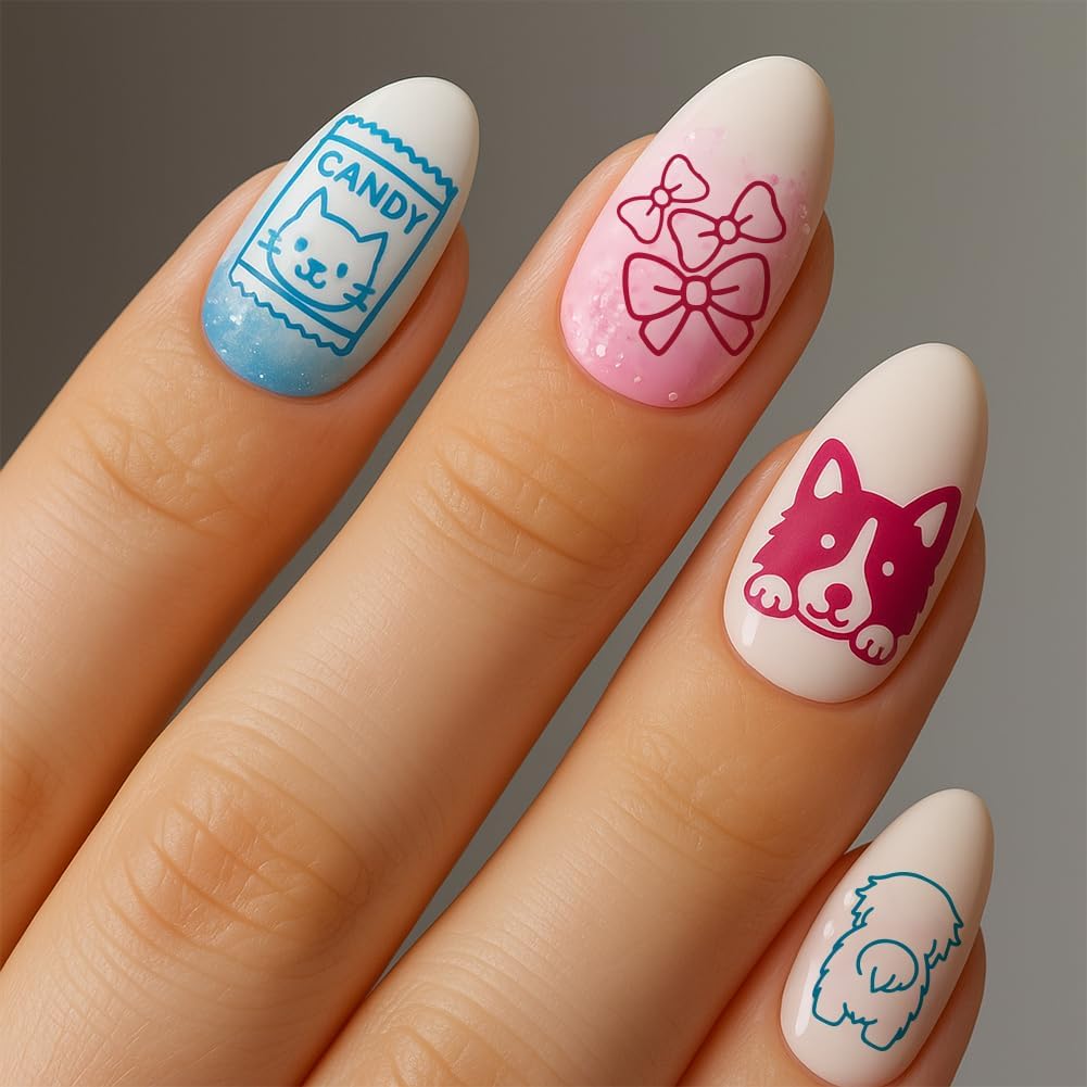 PH PandaHall 3pcs Cat Dog Nail Stamping Plate Cute Puppy Nail Art Templates Cartoon Animals Manicure Art Stencils Paw Prints Nails Image Plates Pets Nails Stamper for Women Print Manicures Salon