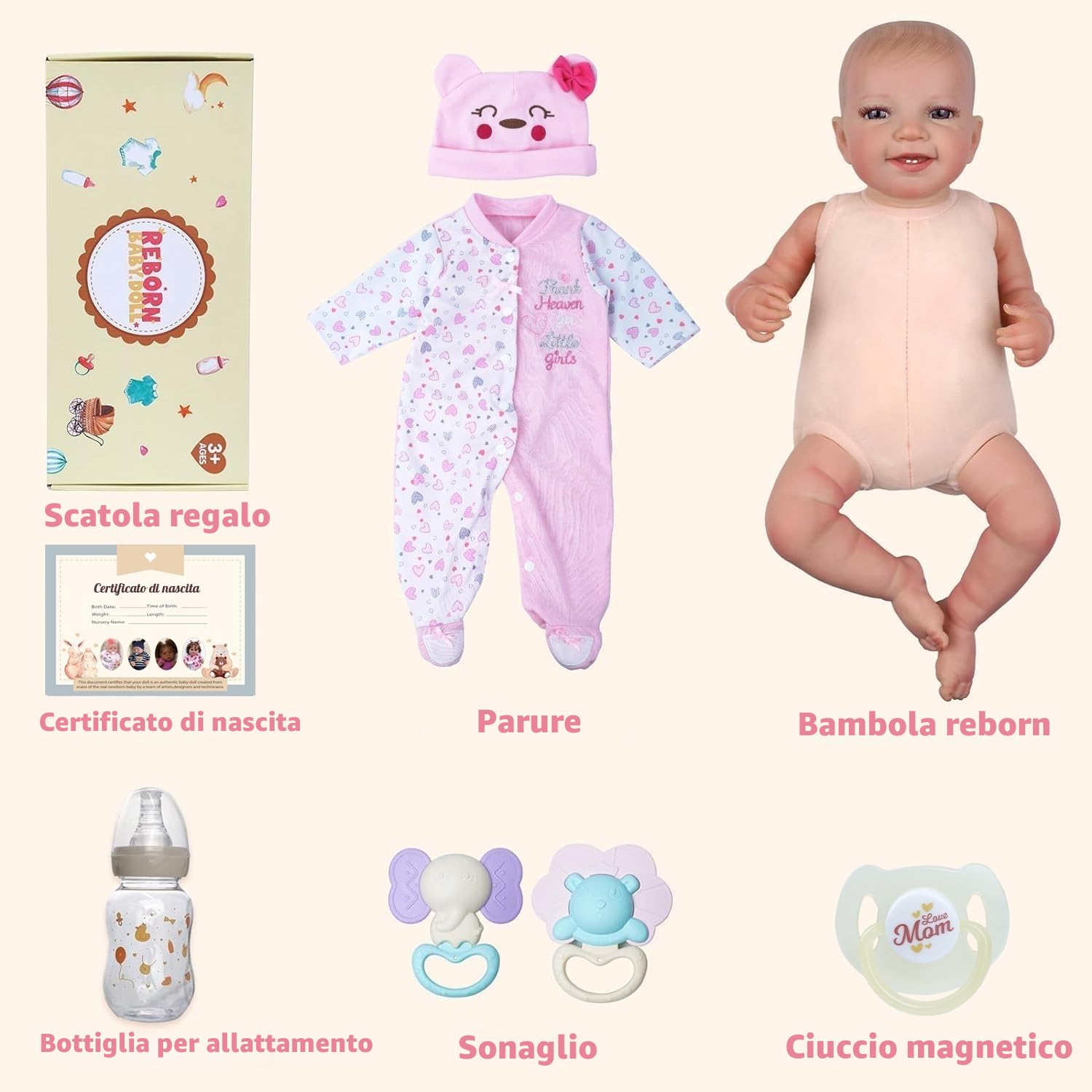 BABESIDE Rinato Bambino Bambole Realistiche da 20 pollici con Corpo Morbido e Vita Reale Bambola Neonata Bella Sveglia con Scatola Regalo per Bambini, Compleanno e Collezione