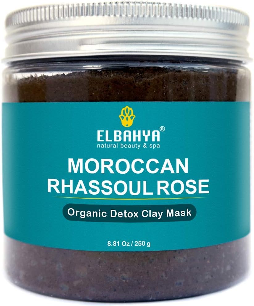 Organic Rhassoul with Rose Water Detox Clay for Hair & Face Cruelty-Free, Moroccan Ghassoul Deep Pore Cleanser, Conditioner and Pore Minimiser 250g