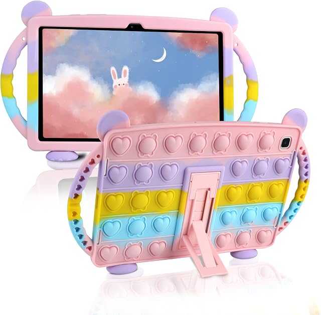 Vunake for Samsung Galaxy Tab S6 Lite 10.4" Case with Kicktand Handle Push Pop Fidget Tablet Case for Girls Kids Soft Silicone Shockproof Protective Tablet Cover for 2020 Samsung S6 Lite SM-P610/P615
