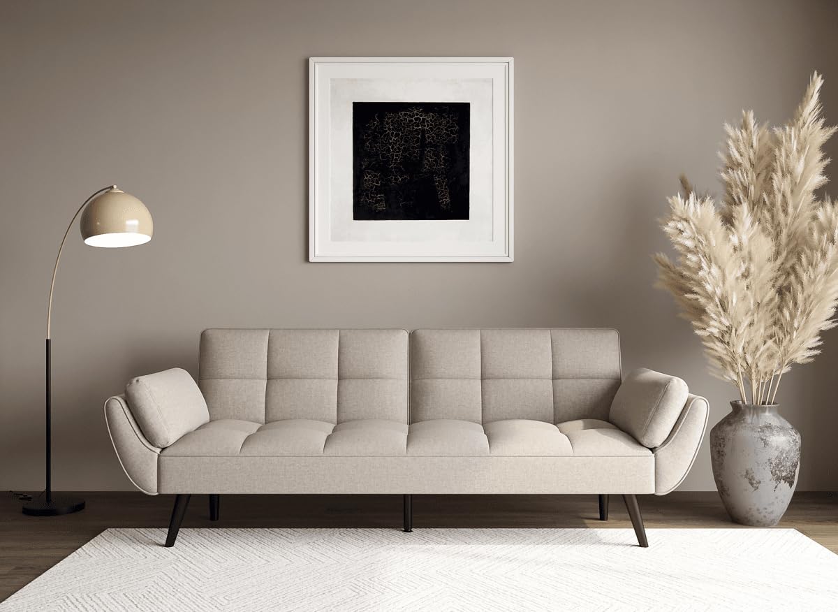 DecoInParis Canapé clic clac 3 Places en Tissu Beige Nara