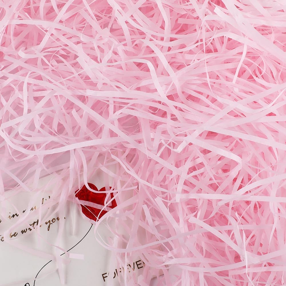 KdmNzoo – 200g - Pink Cut Paper Shred Filler for Gift Wrapping, Gift Box Stuffing Birthdays, Basket Filling Mother's Day Christmas